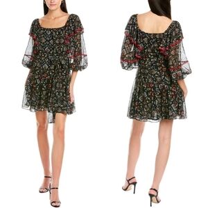 Sachin & Babi Black Printed Bohemian Oliver Ruffle Mini Dress